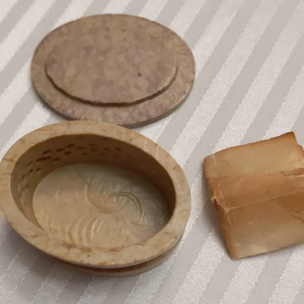 Hand carved Jerusalem stone vintage trinket box